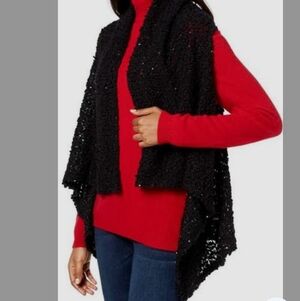 INC International Concepts Black Draped Popcorn Knit Vest Shrug OS